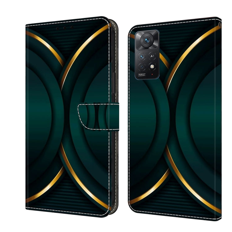 Protective leather phone case with teal geometric arcs and gold trim