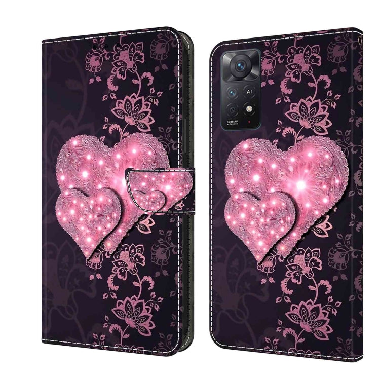 Protective leather phone case with glowing pink heart lights and floral patterns