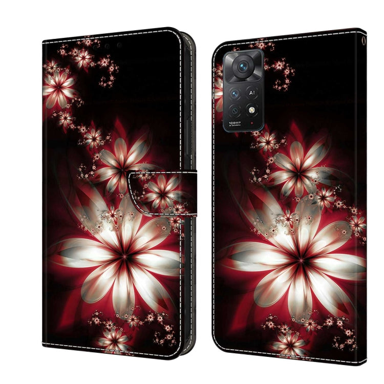 Protective leather phone case with red and white flowers and sparkling accents