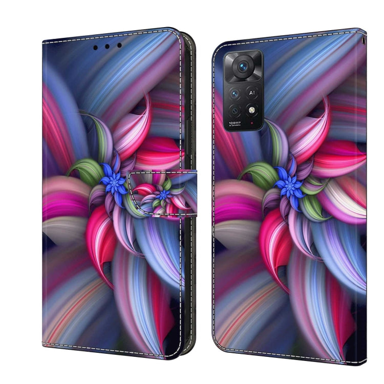 Protective leather phone case with colorful swirls and flower-like graphic