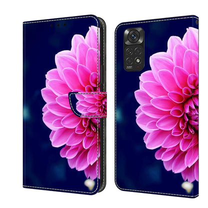 Dark blue phone wallet case with large pink flower and magnetic clasp front