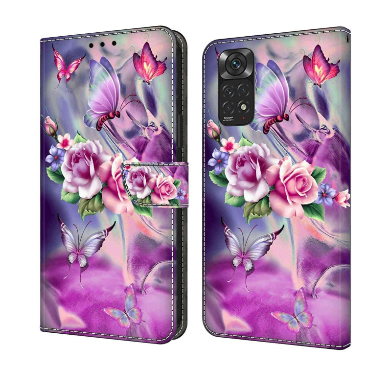 Purple leather folio phone case with pink butterflies and floral roses