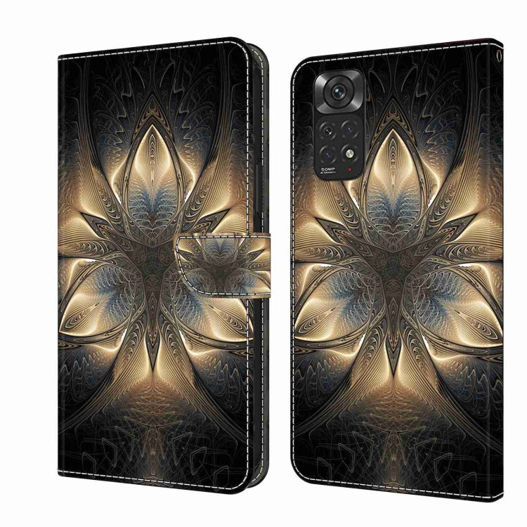 Black leather folio phone case with gold and blue ornate mandala design