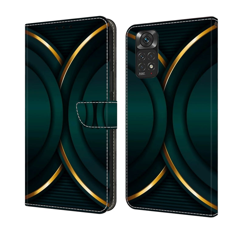 Teal leather folio phone case with gold circular line abstract pattern
