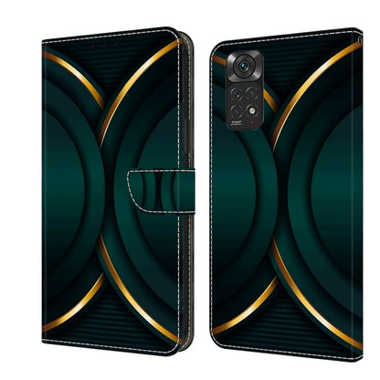 Teal leather folio phone case with gold circular line abstract pattern