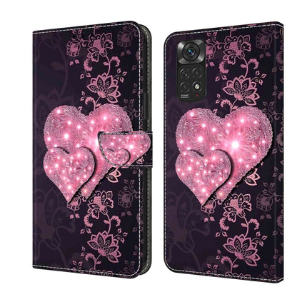 Purple leather folio phone case with glowing pink heart and floral pattern