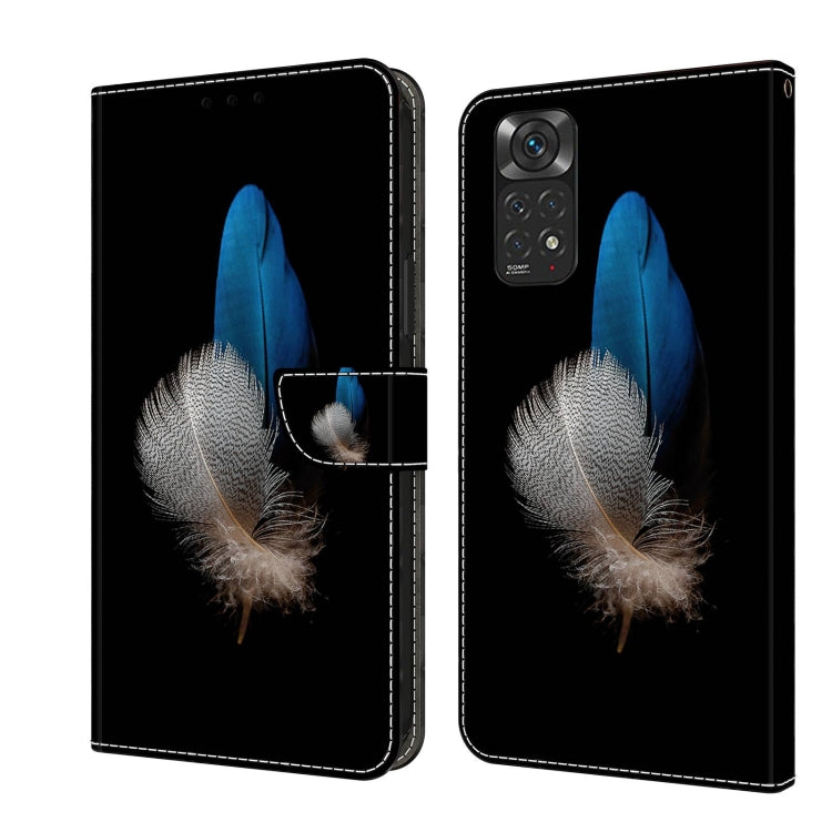 Black leather folio phone case with blue and silver feather plume