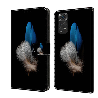 Black leather folio phone case with blue and silver feather plume