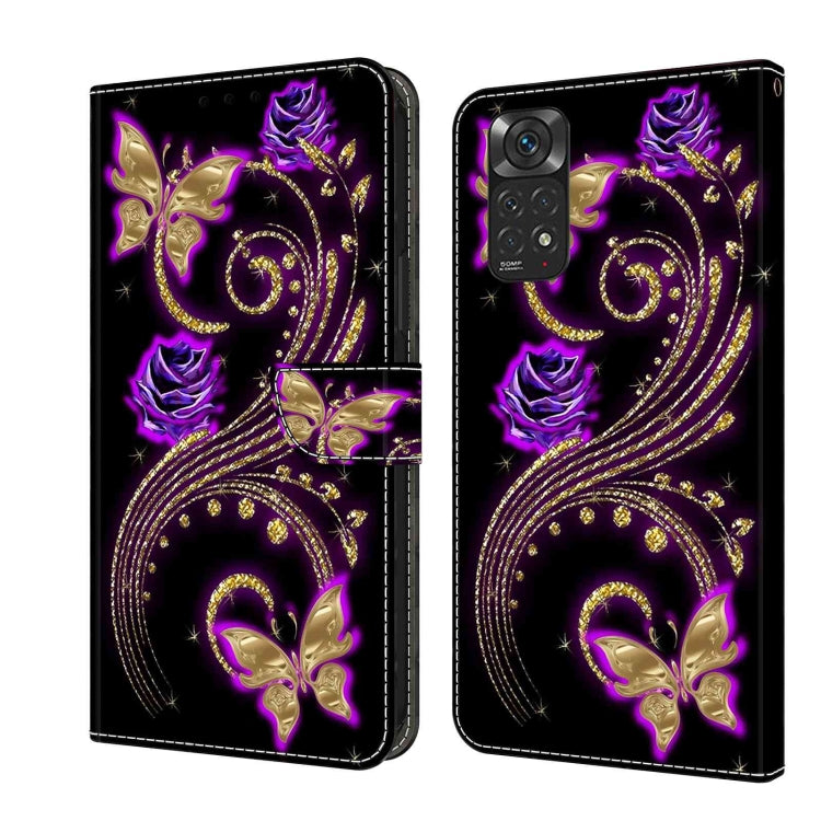 Leather phone case with purple floral and gold swirl crystal pattern