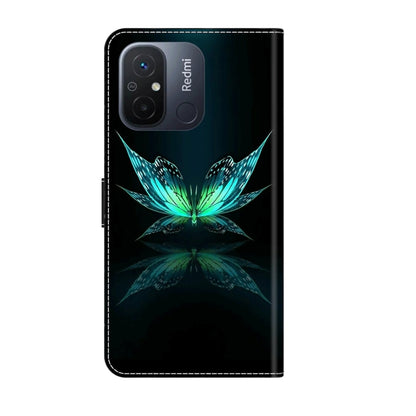 Shockproof leather wallet phone case with turquoise butterfly 3D design and camera cutouts