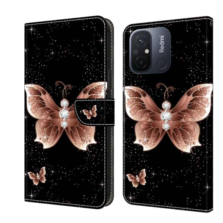 Black wallet-style phone case with rose-gold butterfly and rhinestone details