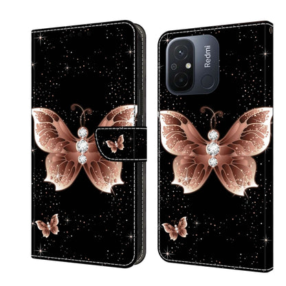 Black wallet-style phone case with rose-gold butterfly and rhinestone details