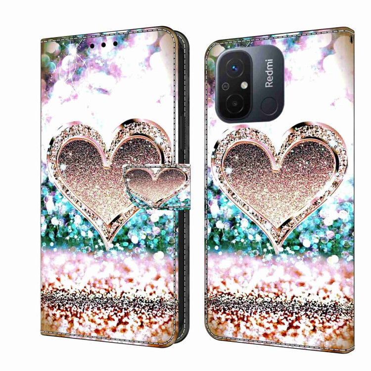 Glitter heart phone case with rose-gold and iridescent sparkles, wallet style