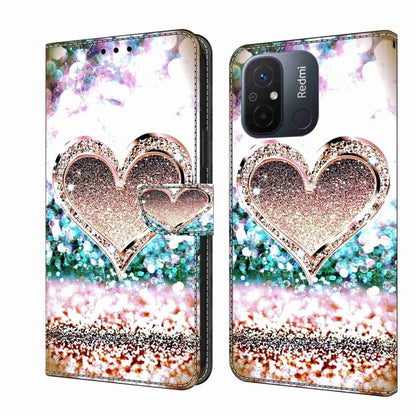 Glitter heart phone case with rose-gold and iridescent sparkles, wallet style