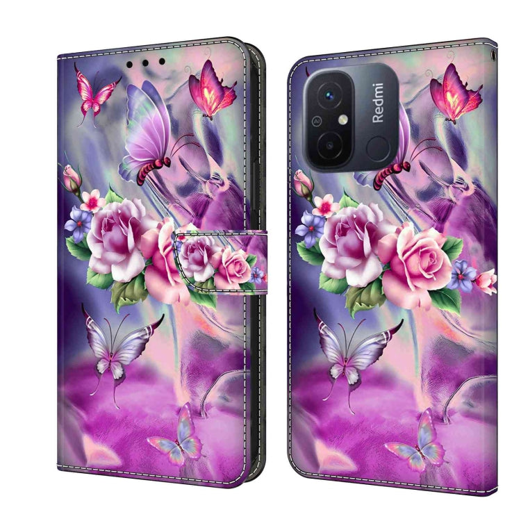 Purple butterfly and floral wallet phone case with magnetic strap
