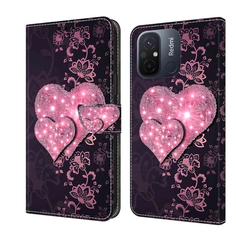 Black wallet phone case with glowing pink heart lights and floral pattern