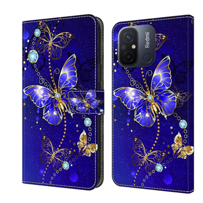 Crystal 3D shockproof leather phone case with blue butterfly wreath and gemstone accents
