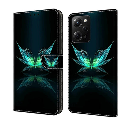 Teal flower butterfly leather-style wallet phone case with mirrored wing artwork.