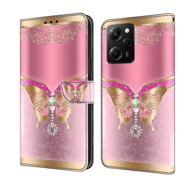 Pink butterfly leather-style wallet phone case with gold butterflies and gem accents.