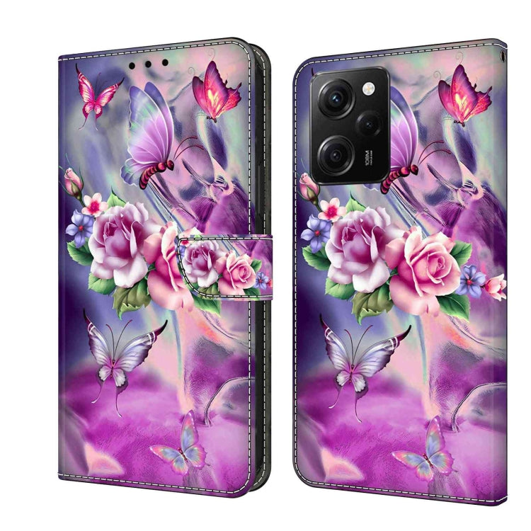 Protective leather phone case with purple butterfly and pink floral pattern