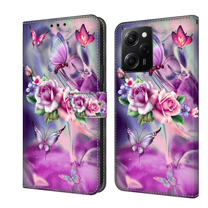 Protective leather phone case with purple butterfly and pink floral pattern