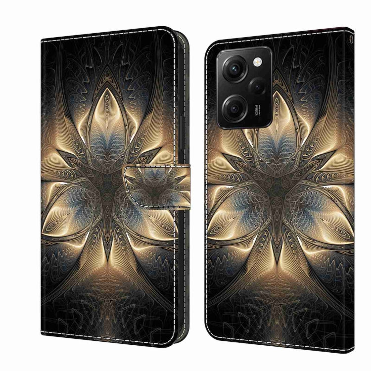 Protective leather phone case with gold and blue ornamental floral design