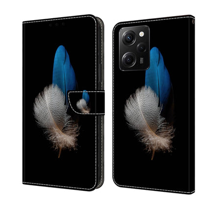 Protective leather phone case with blue feather design and front clasp
