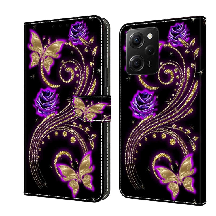 Crystal 3D shockproof protective leather phone case with purple and gold butterfly ornament