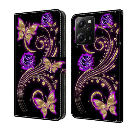 Crystal 3D shockproof protective leather phone case with purple and gold butterfly ornament