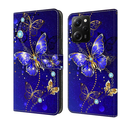 Crystal 3D shockproof protective leather phone case with blue butterfly and gem art