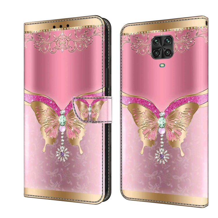 Leather wallet phone case with pink butterflies and gold lace-style trim design