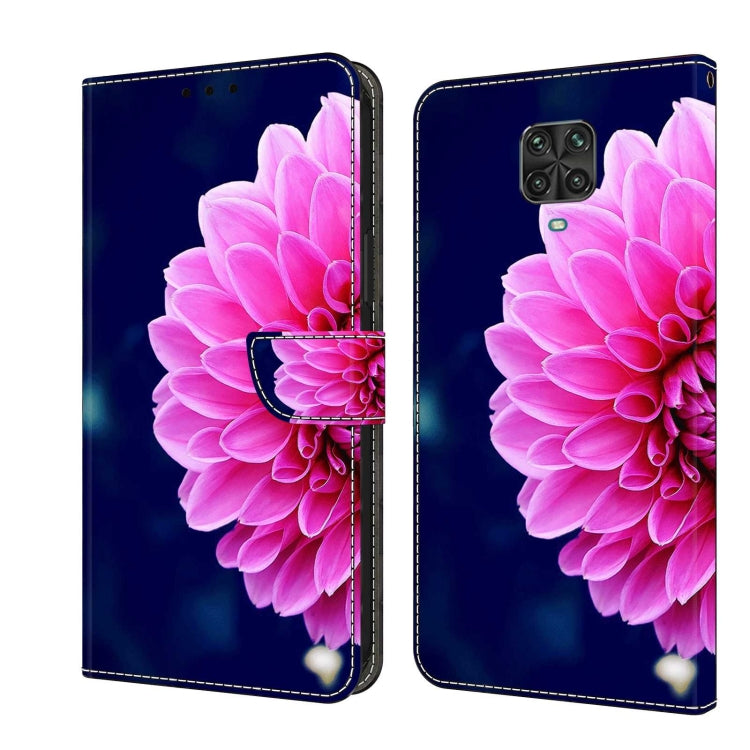 Leather wallet phone case with large pink flower and dark blue background design