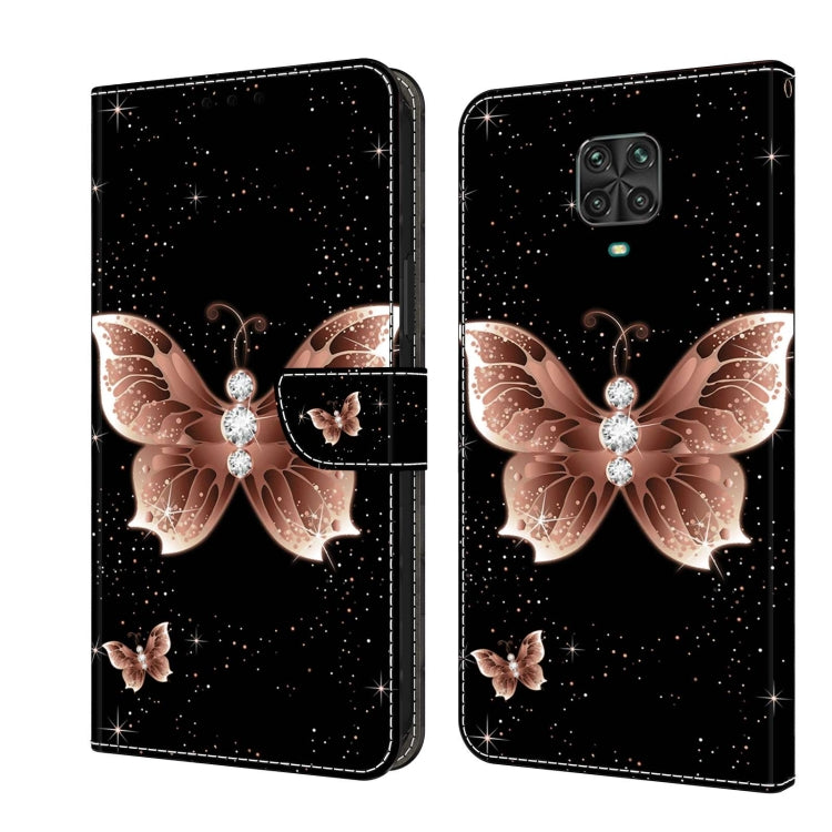 Leather wallet phone case with rose-gold butterflies and star sparkle pattern
