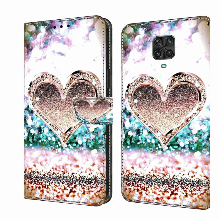 Flip phone case with heart-shaped crystal glitter print and dual-layer protection