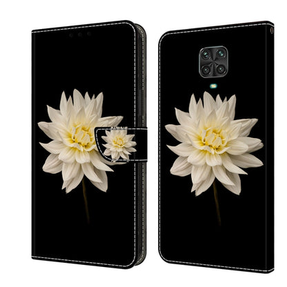 Flip phone case with large white flower on dark background and card slot cover