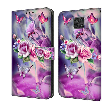 Flip phone case with purple floral and butterfly artwork plus dual camera cutout