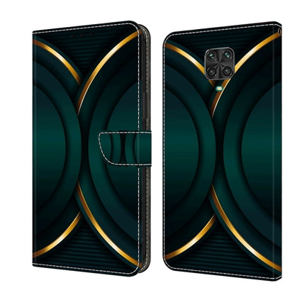 Flip phone case with teal geometric arcs and gold trim lines