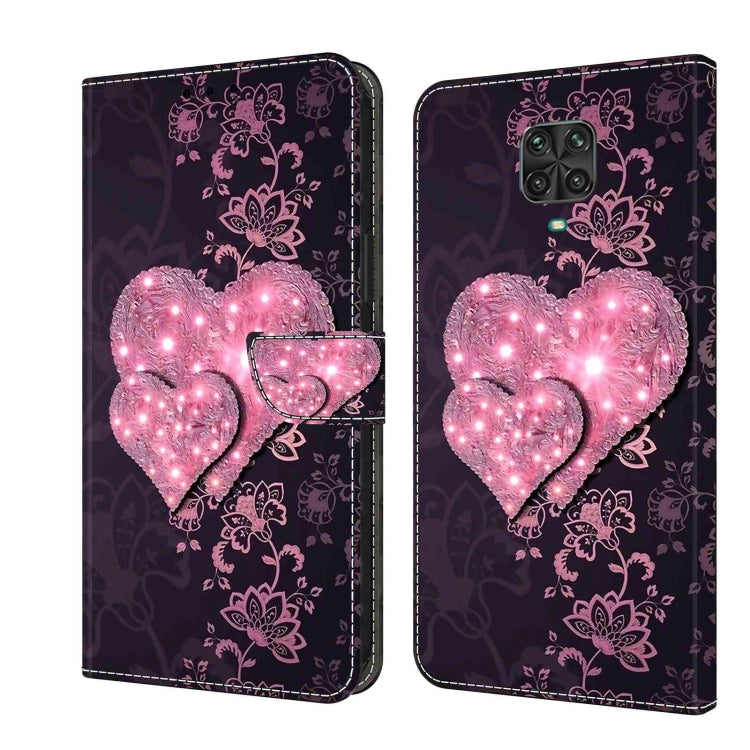 Flip phone case with pink glowing heart lights and floral lace pattern
