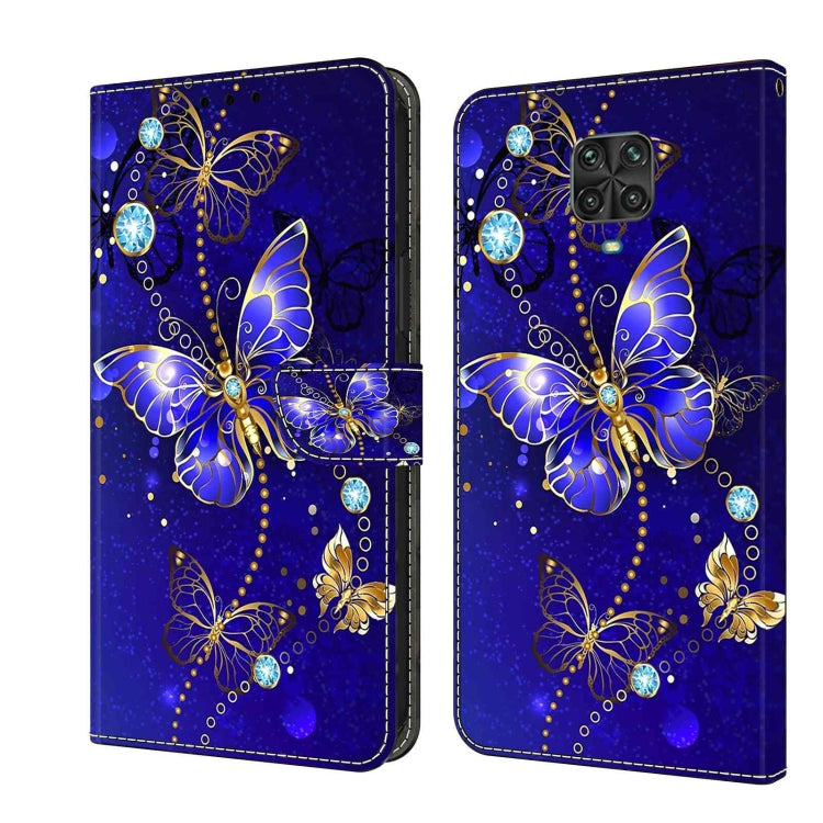 Blue butterfly crystal protective phone case with dual-lens cutout and folio flap