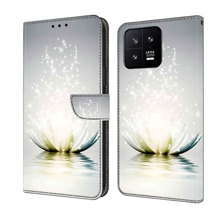 White leather wallet phone case with sparkling flower and water reflection design