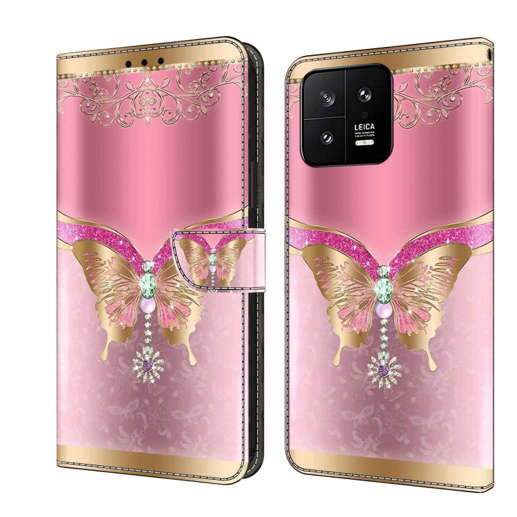 Pink leather wallet phone case with gold butterflies and crystal jewel accents
