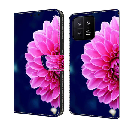 Navy blue leather wallet phone case with large pink flower and butterfly crystal detail