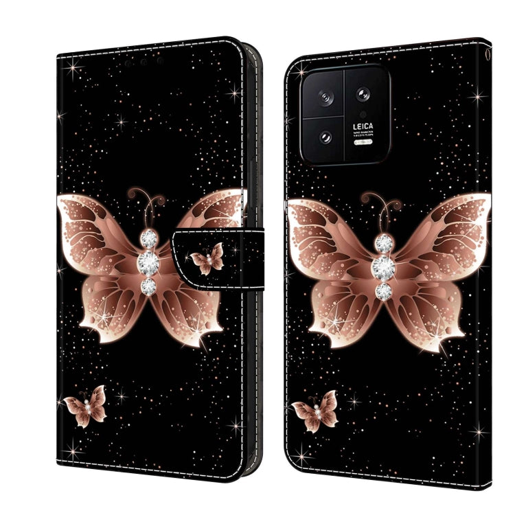 Black leather wallet phone case with rose gold butterflies and crystal sparkle dots