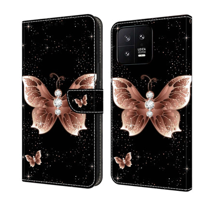 Black leather wallet phone case with rose gold butterflies and crystal sparkle dots