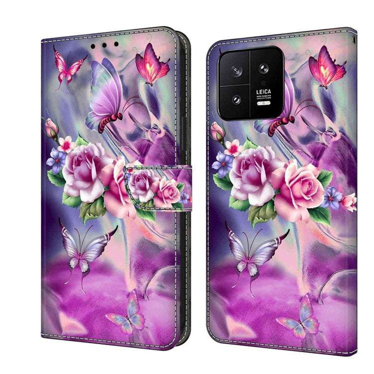 Floral butterfly leather phone case with magnetic wallet clasp, purple-pink design