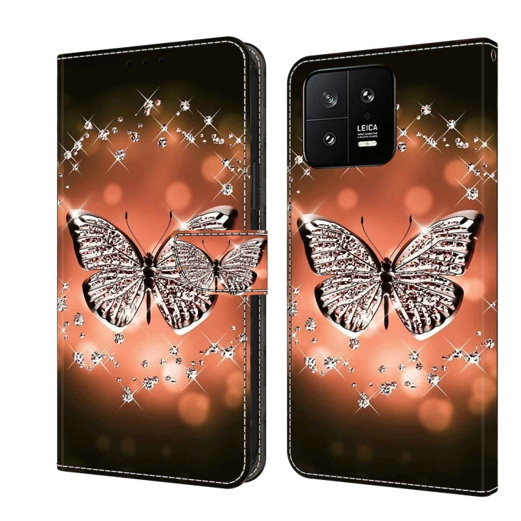 Orange leather phone case with diamond butterfly illustration and star sparkles, wallet clasp