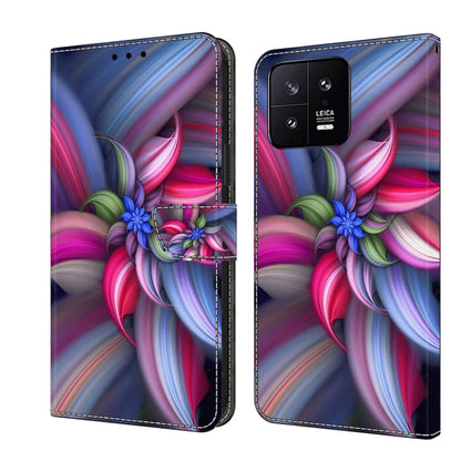 Blue and pink abstract floral leather phone case with magnetic wallet clasp