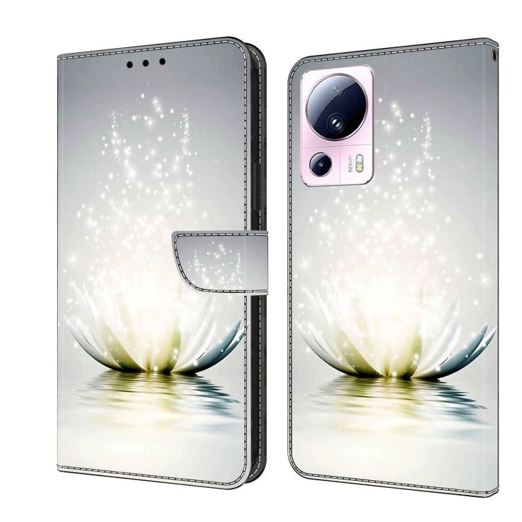 Crystal 3D shockproof leather phone case with white petal lotus and sparkles