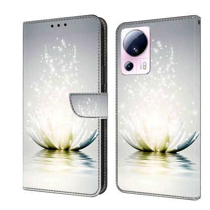 Crystal 3D shockproof leather phone case with white petal lotus and sparkles