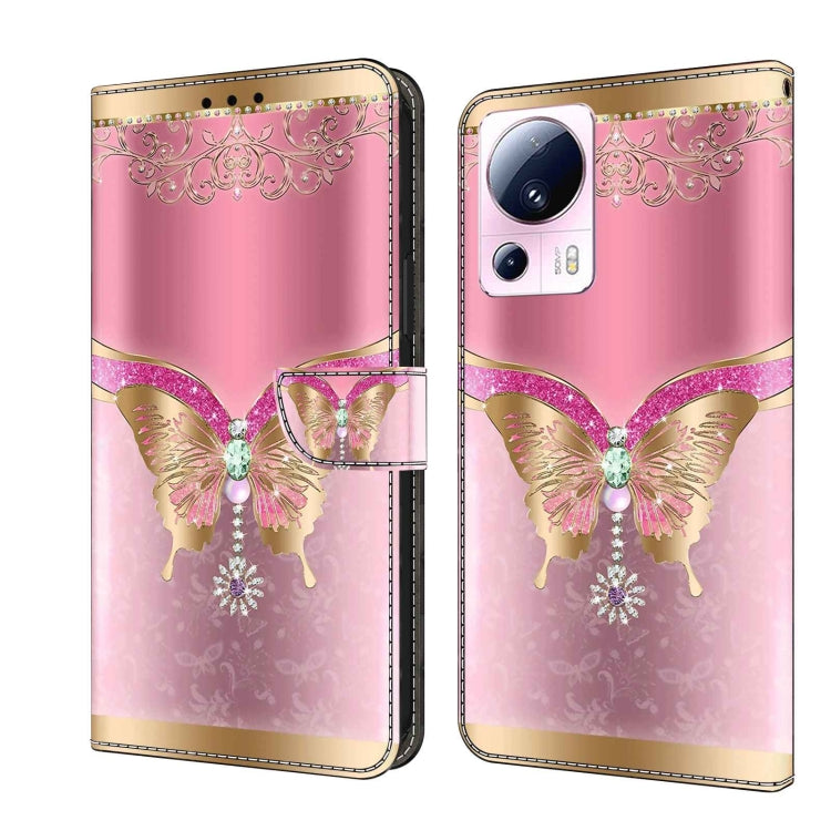 Crystal 3D shockproof leather phone case with pink metallic gradient and butterfly